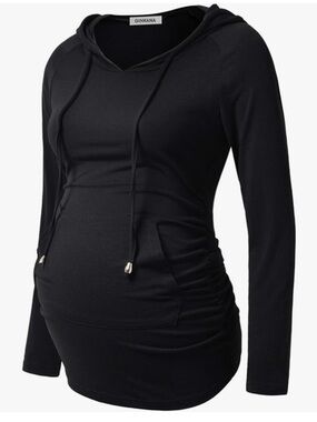 Ginkana Maternity Hoodie Sweatshirt Small Black Pullover Drawstring Ruched Sides